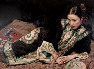  chinese künstler - Lady auf Teppich Chinese Chen Yifei